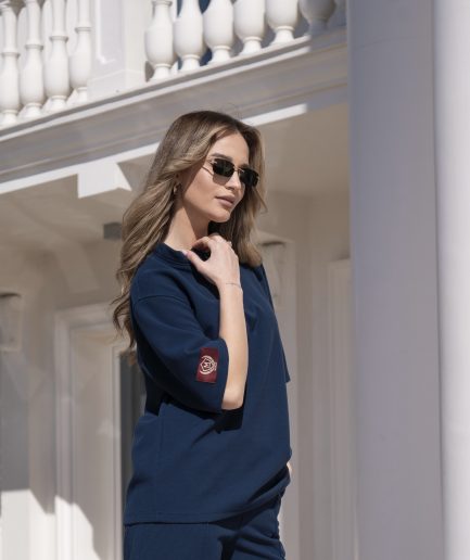 Indigo half zip outfit