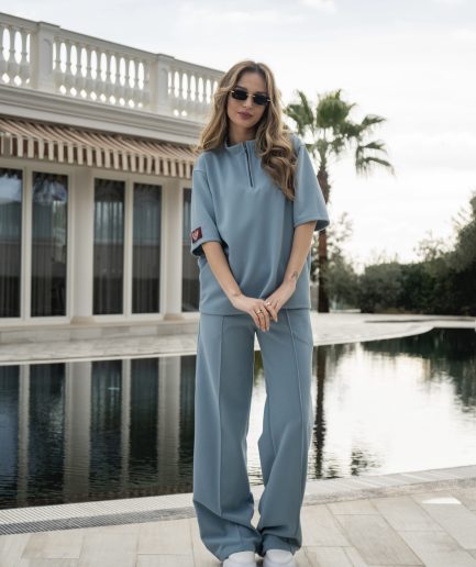 Robin egg blue half zip outfit