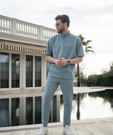 Robin egg blue half zip outfit