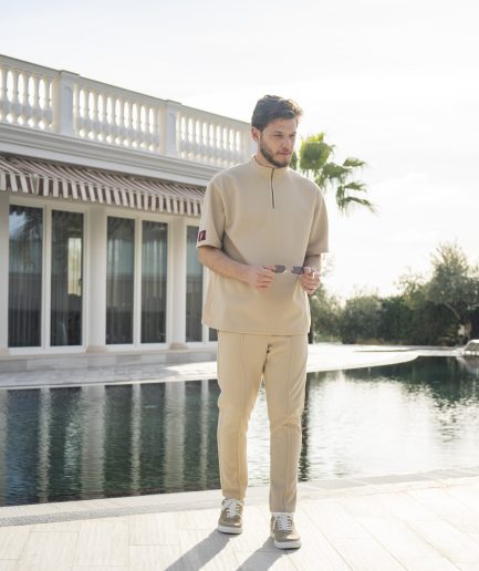 Champagne beige half zip outfit